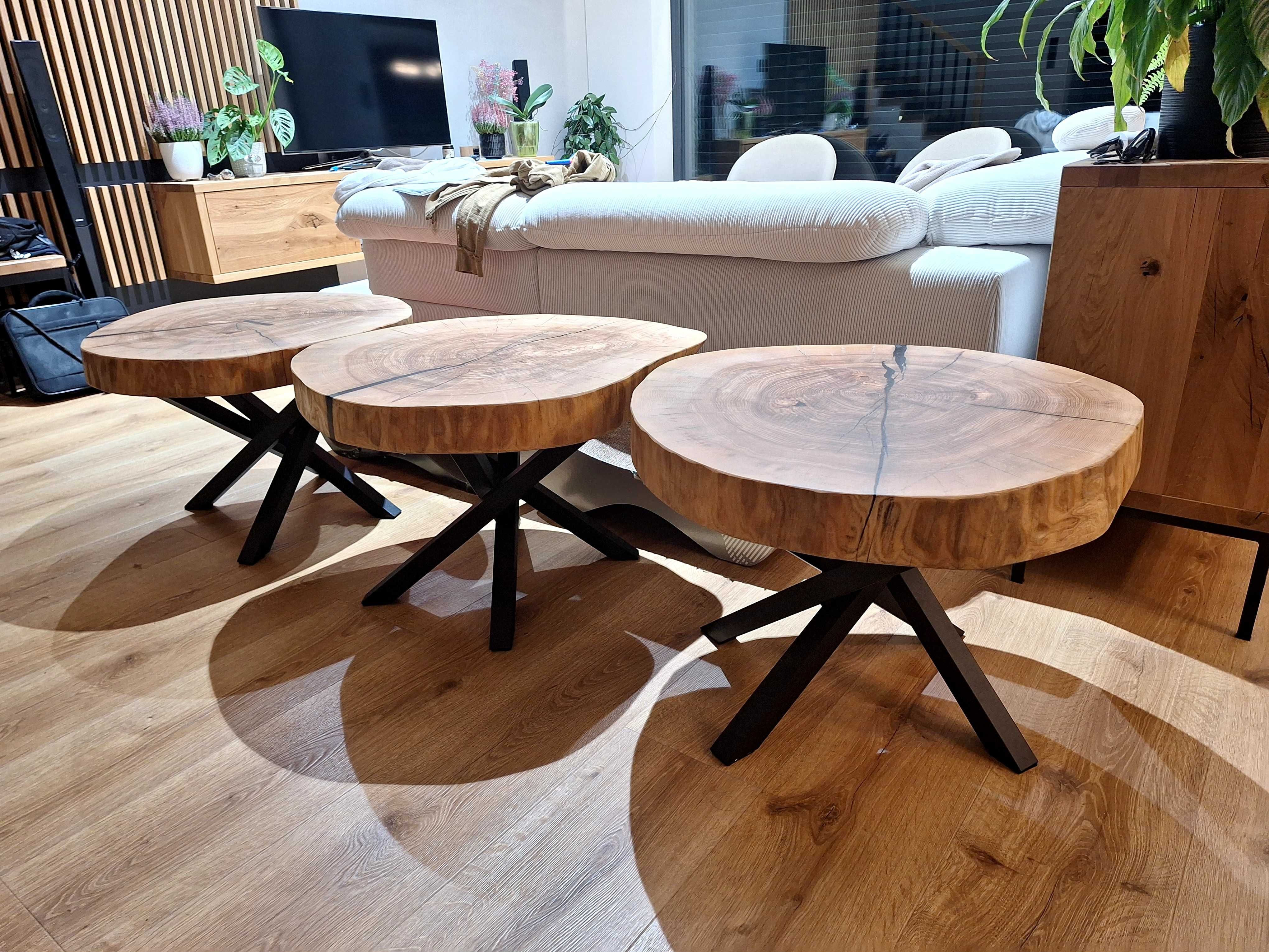 Stół stolik z plastra drewna z żywicą loft