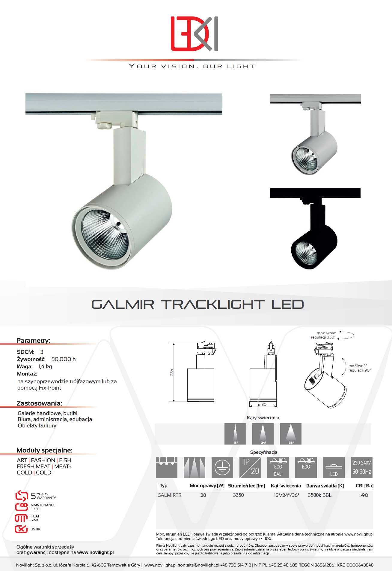 Oświetlenie sklepowe LED lampy do sklepu na szynoprzewodach GALMIR 28W