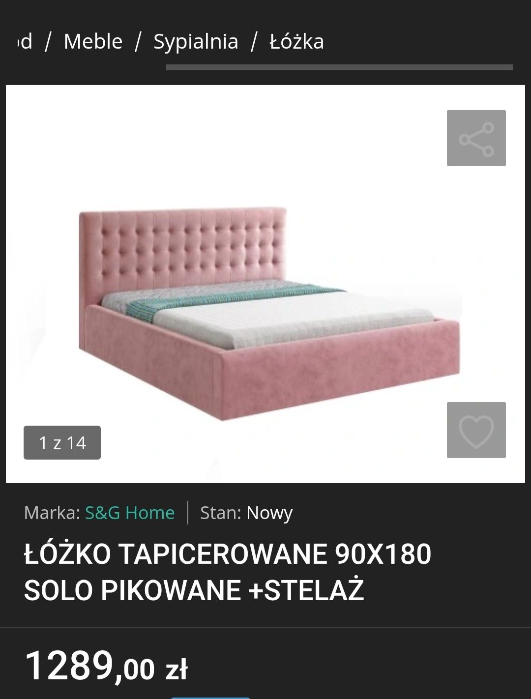 Łóżko tapicerowane 180x90 stan idealny
