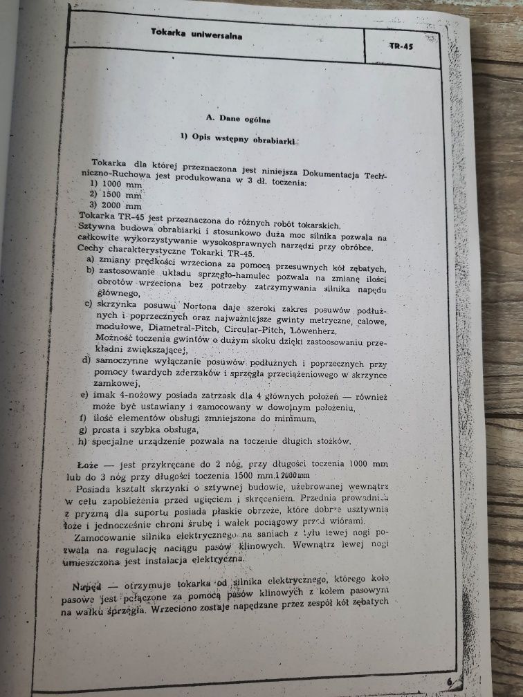 Tokarka TR-45 DTR Instrukcja Obsługi Wiepo Fama