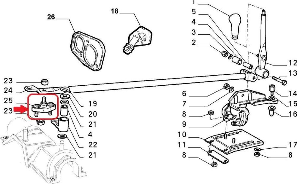 З'єднувач куліса Fiat Uno Переключення передач Ремкомплект Тяга Кулиса