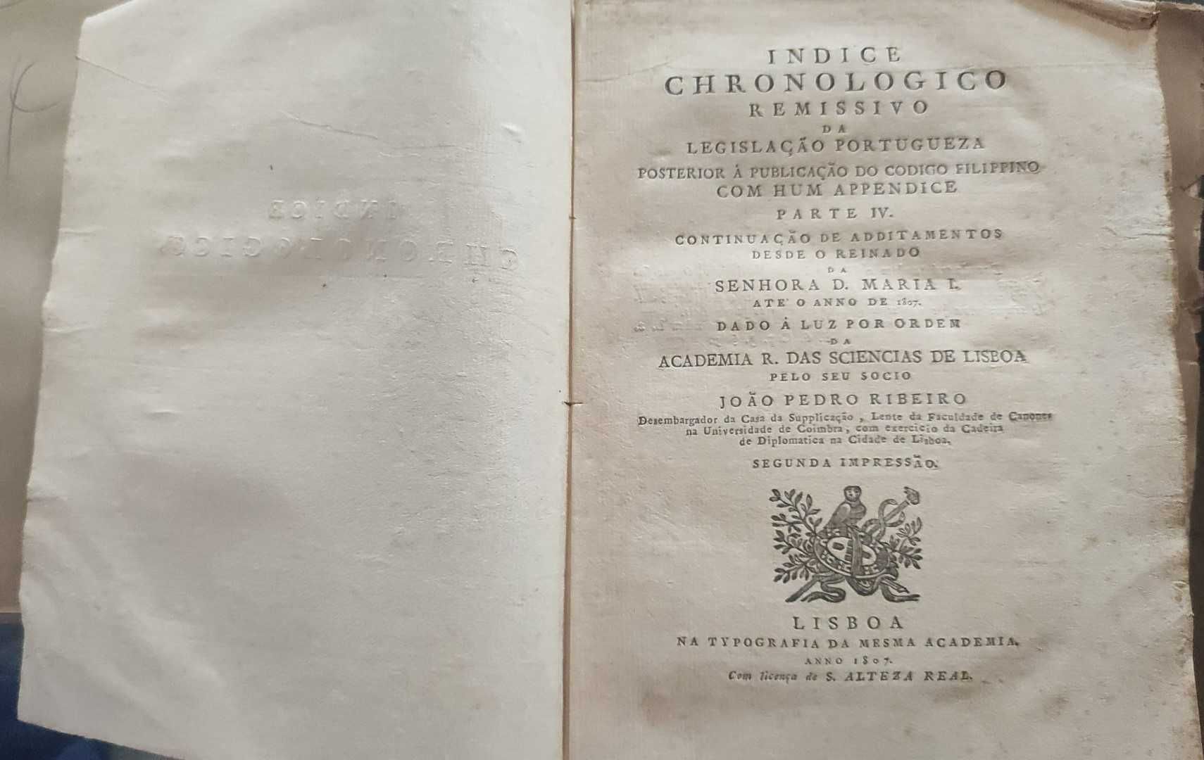 Indice Chronologico Remissivo da Legislação Portugueza PARTE IV 1807