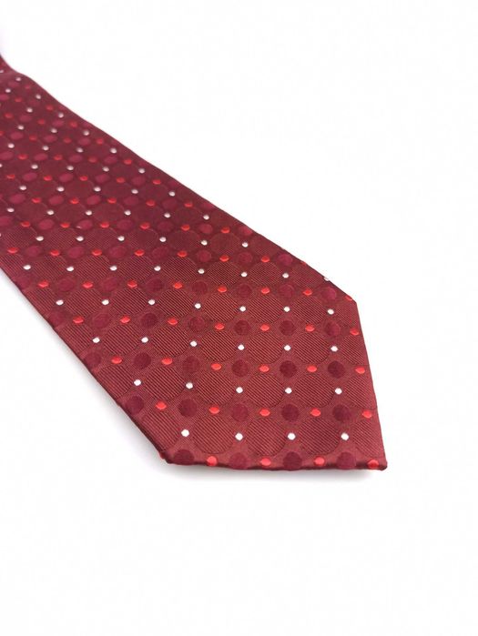 Czerwony bordowy jedwabny krawat w groszki kropki n33
