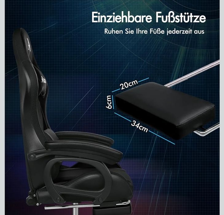 ALFORDSON 12 kolorów RGB LED fotel gamingowy i 8-punktowy masaż