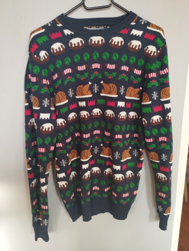 Granatowy sweter świąteczny święta wzory f&f 36 S
