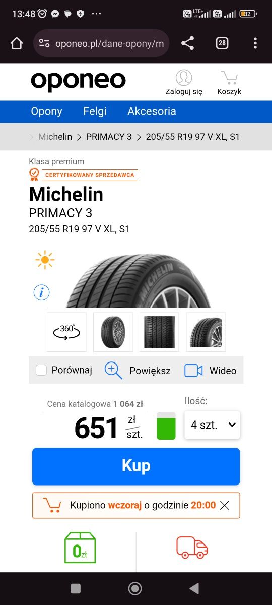 205/55/19 Michelin primacy komplet opon premium