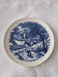 Niebieski porcelanow talerz do powieszenia porcelana angielska vintage