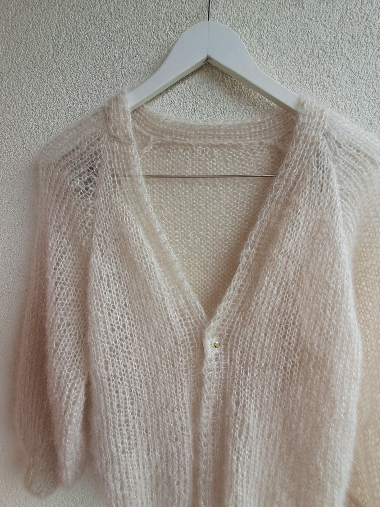 Delikatny kardigan moher z jedwabiem. Handmade.