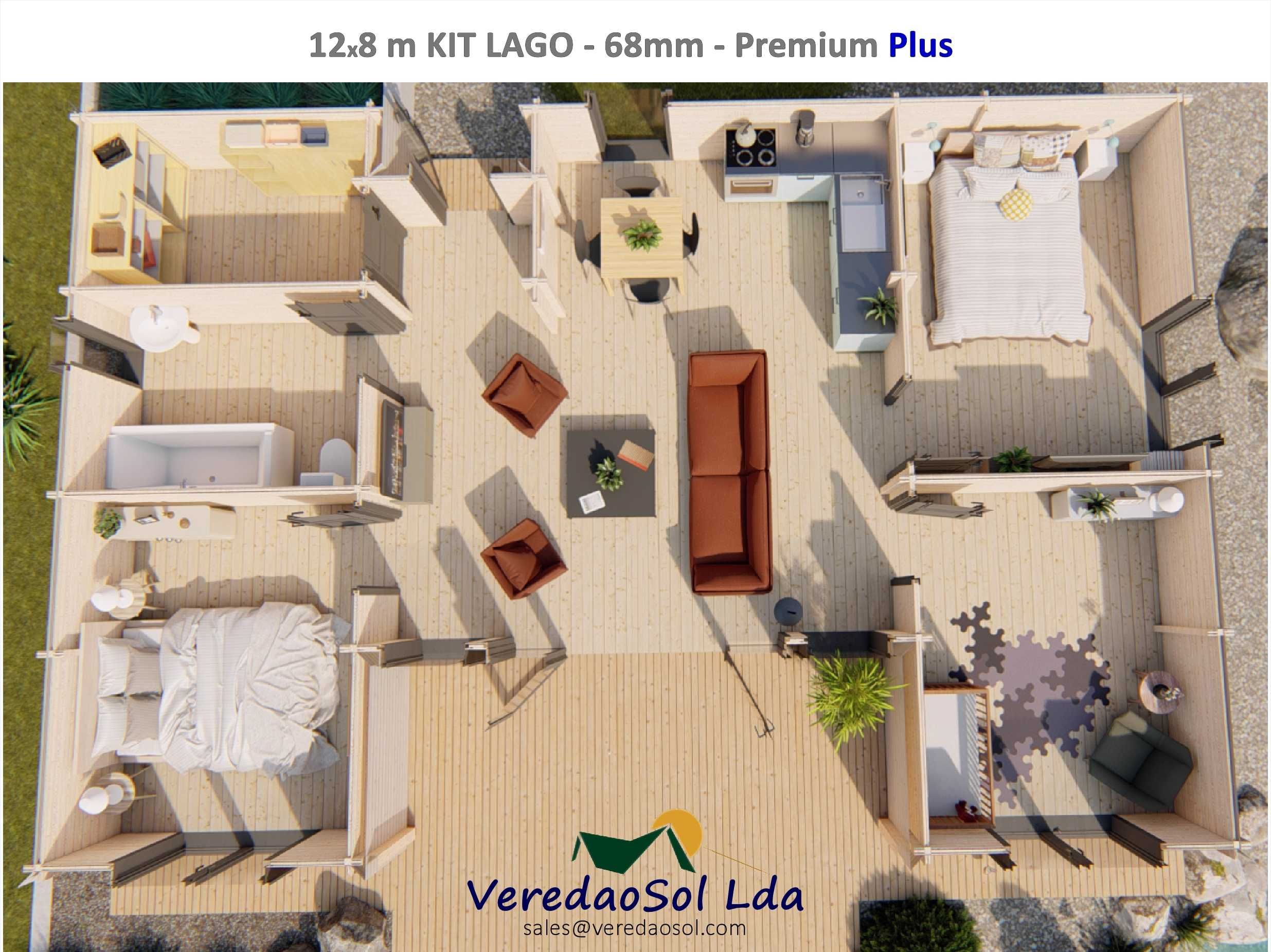 KIT Casa Madeira LAGO / Takoma 12x8m Cobertura 115m² Terraço 21m² - T4