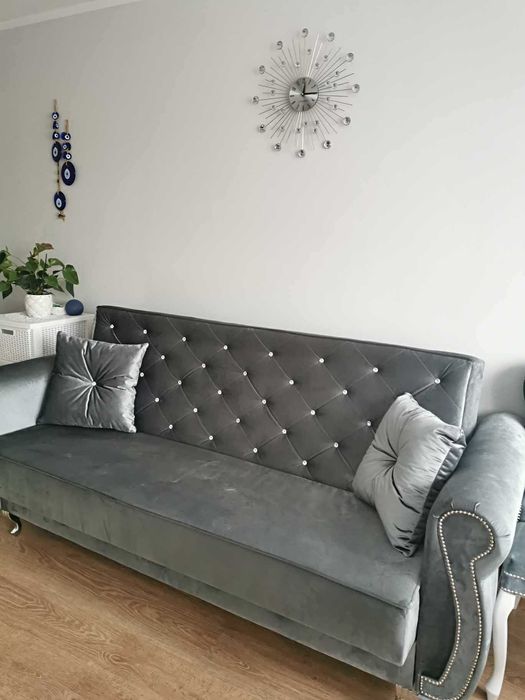 Sofa rozkładana kanapa Glamour kryształ funkcja spania PojemnikUSZAK