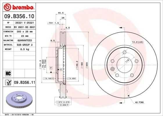 Disco de travão BREMBO 09.B356.11 Coat Line (dianteiro)