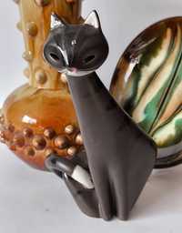 Figurka kot piękna stara ceramika sygnowana Czechosłowacja