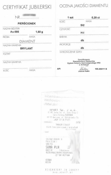Pierscionek z diamentem, brylantem, zareczynowy, APART.