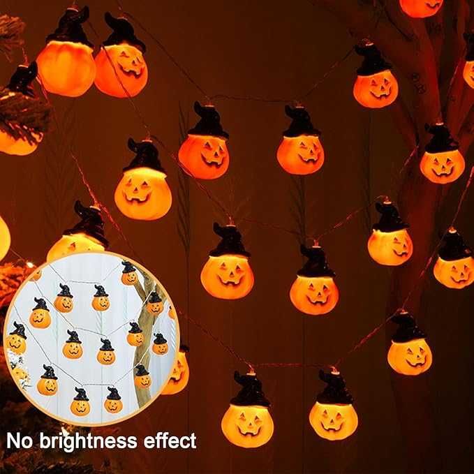 Łańcuch LED dynie 3 m, 20 światełek, Halloween, na baterie