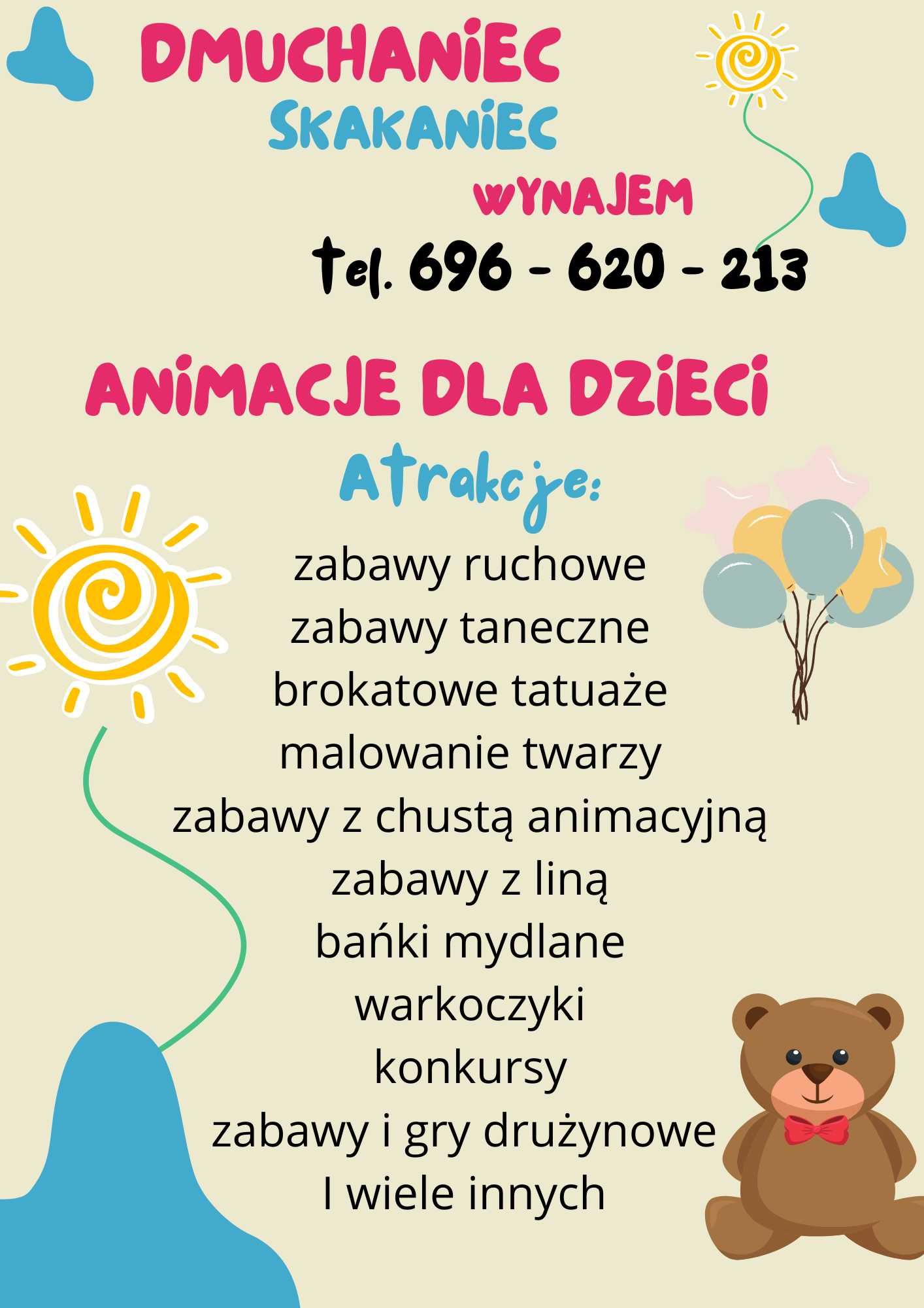 Wynajmę Dmuchaniec ZAMEK , Plac zabaw, Zjeżdżalnia, Animacje