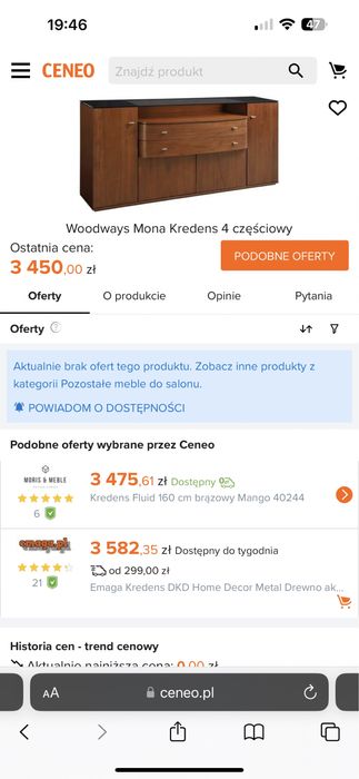 Kredens Komoda Paded Woodways Mona 4 częściowa. Okazja !!!