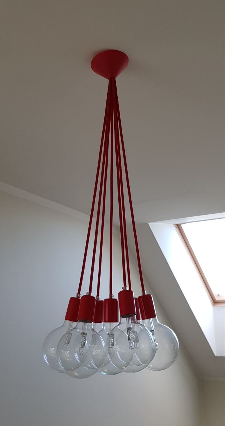 Lampa sufitowa pająk Cable Power 7 kabli 70 cm czerwona