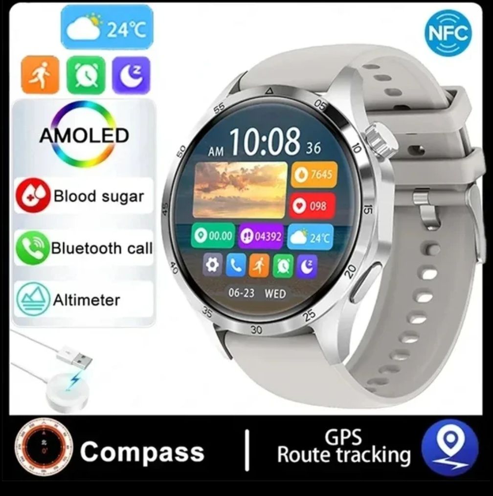 Смарт часы,GT4 Pro Max.NFC,GPS,Compass,AMOLED, без проводная зарядка.