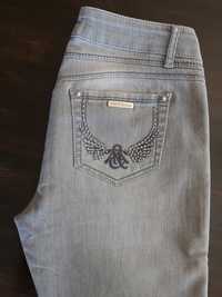 Spodnie jeans 29 szare zdobione kieszenie proste nogawki
