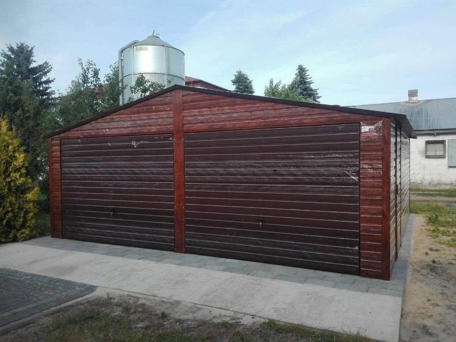garaże blaszane drewnopodobne, garaż 7x6,wzmocniony, dwuspadowy dach