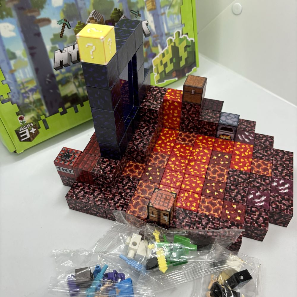 Магнітний конструктор Minecraft 128шт + 4 фігурки майнкрафт портал