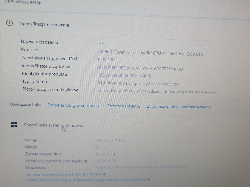 Elitebook HP 8460p i5 8GB SSD Windows 11 stacja dokująca  zasilacz