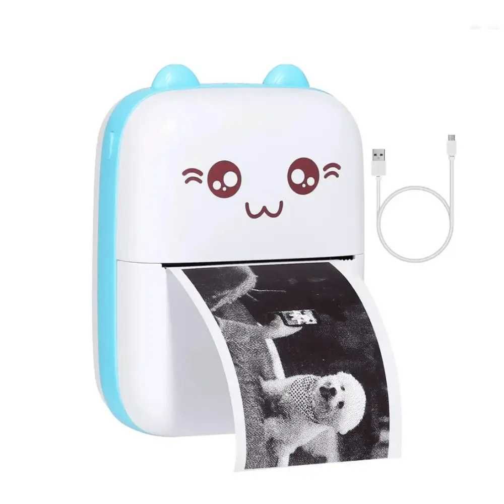 Маленький принтер для наклеек портативный термопринтер детский котик