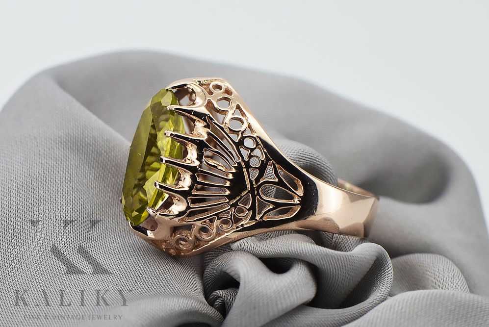 Pierścionek z różowego czerwonego złota 14k 585 z Peridotem vrc020 P