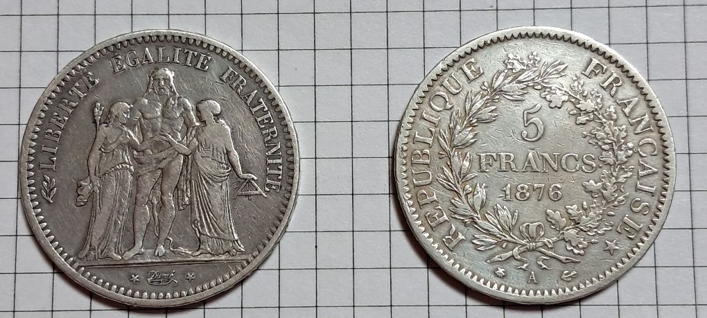 5 франков. 2 шт. 1849р +1876р.
