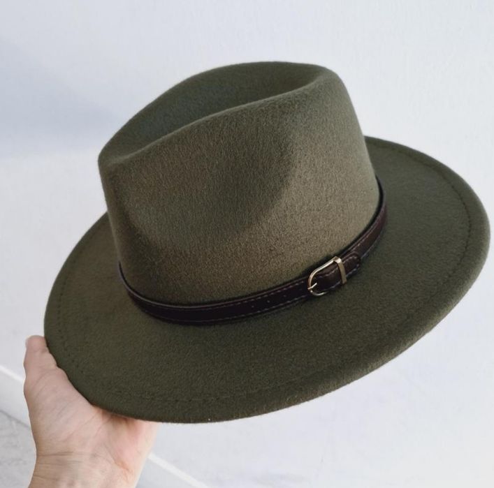 Капелюх фетровий федора хакі зелений жіночий чоловічий шляпа