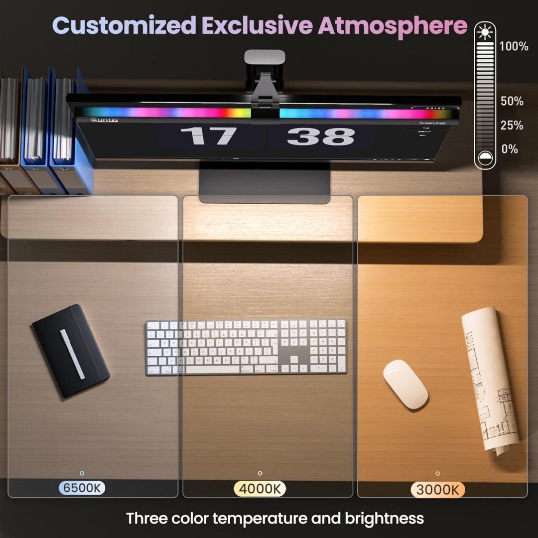 Quntis 51 cm lampa LED z ekranem PC RGB komputer USB lampa biurkowa