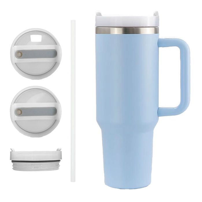 Niebieski kubek termiczny 1200ml z uchwytem i słomką