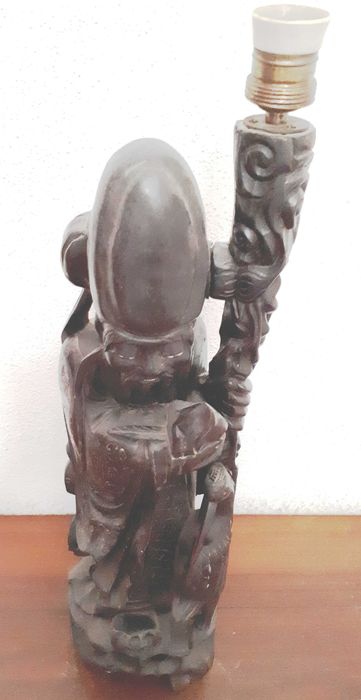 Candeeiro antigo em pau-preto esculpido ancião chines 60cms