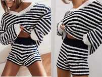 Cocomore komplet spodenki bluza sweterkowy paski marynarski Uni