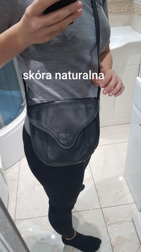 Czarna skórzana torebka skóra naturalna boho vintage retro