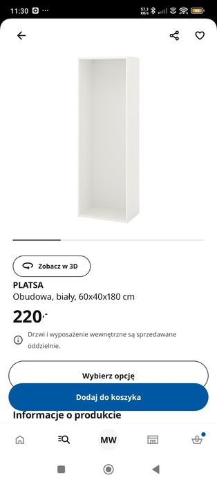 Obudowa platsa plus trzy półki 180x60x40