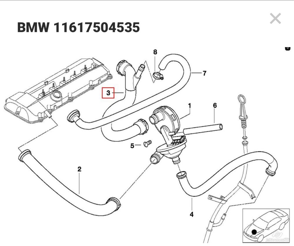 BMW E39 Патрубок вентиляции картера КВКГ (маслоотделителя) Febi