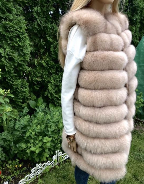 Promocja ! Kremowe / beżowe futro z naturalnego lisa premium jakość