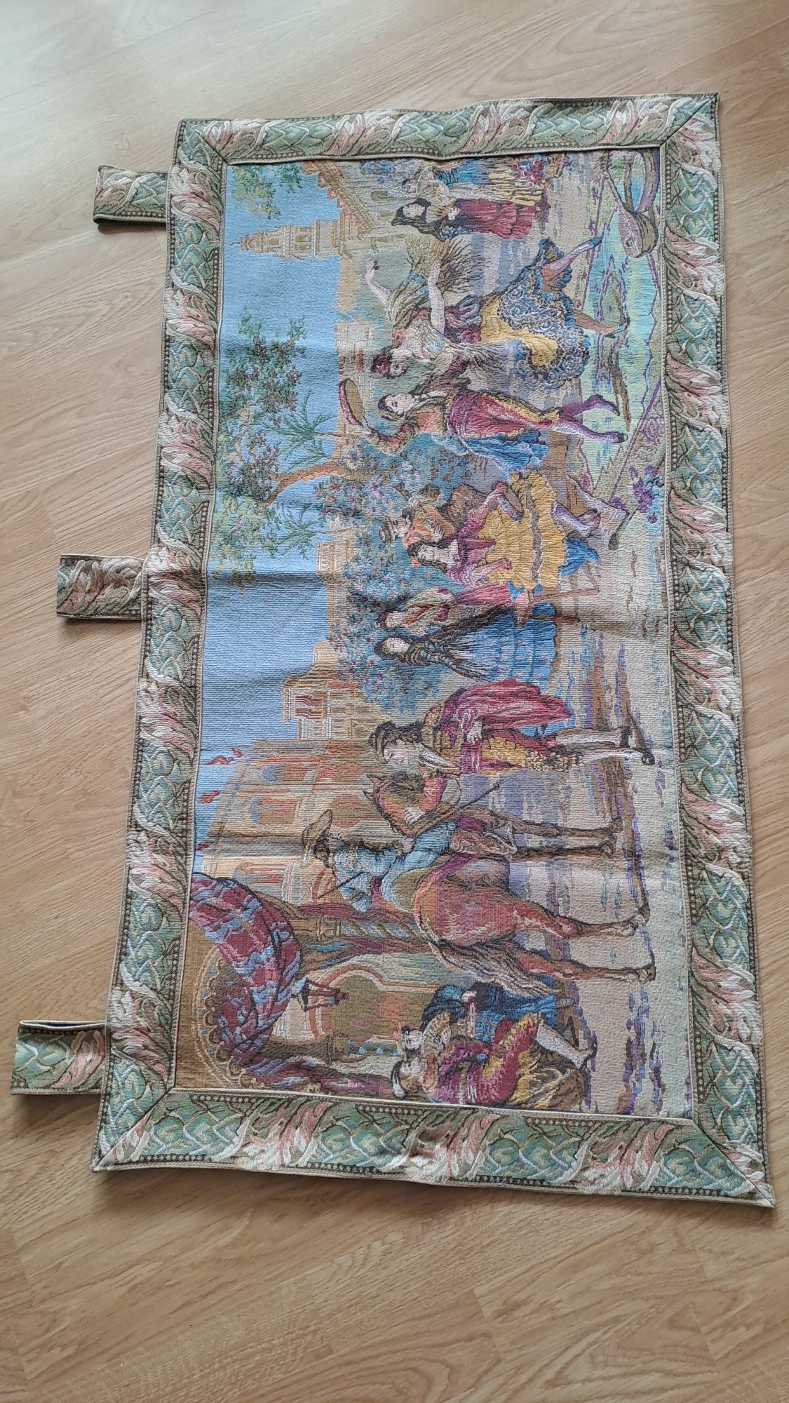 CUDOWNY gobelin kilim makatka żakardowa scenka rodzajowa