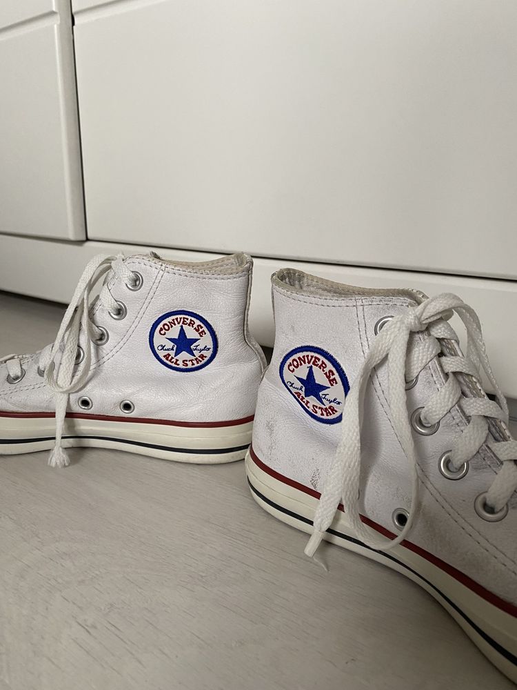 Białe skórzane wysokie trampki conversy z biała gumą converse 36.5