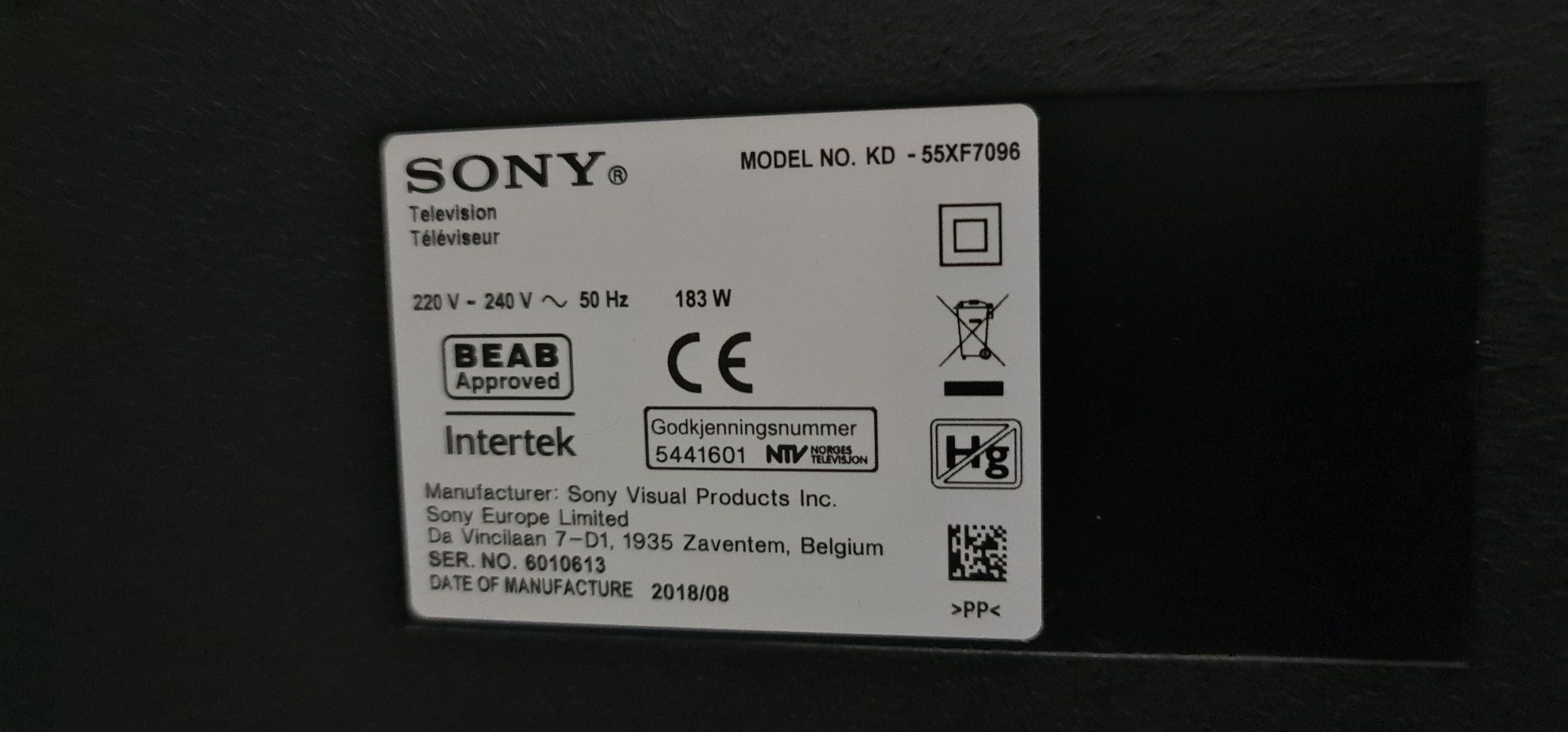 Telewizor Led Sony Bravia 55 cali, KD-55XF7096