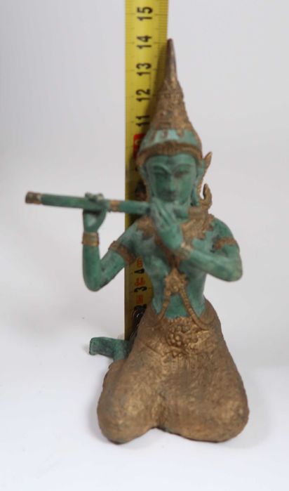 Buda Tailandês em bronze patinado - Tocador de Flauta