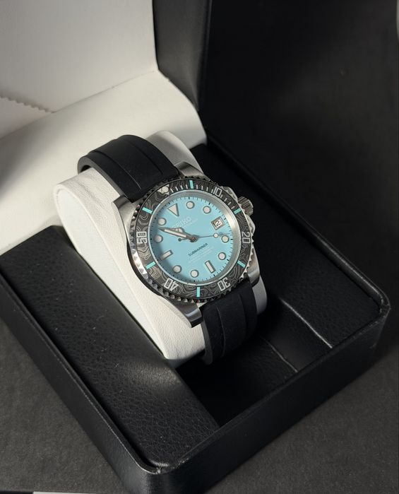 Relogio Automatico Seiko Mod Submariner Aquamarine Blue Tiffany