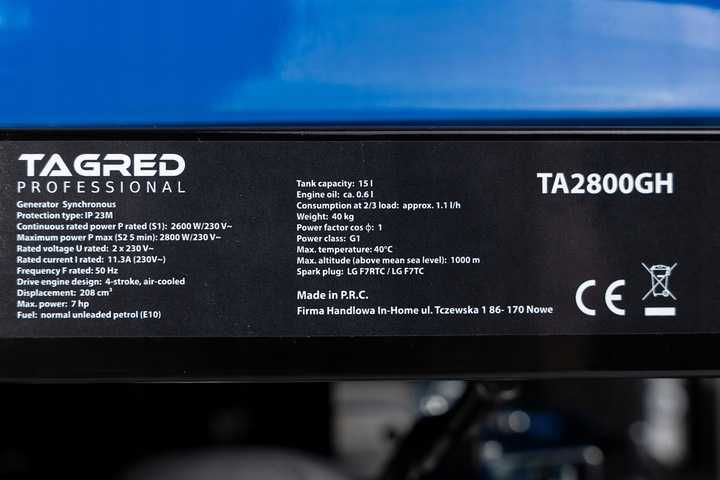 Agregat prądotwórczy Tagred TA2800GH 2800 W + olej GRATIS