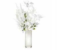 Sztuczne kwiaty w białym szklanym wazonie białe 60