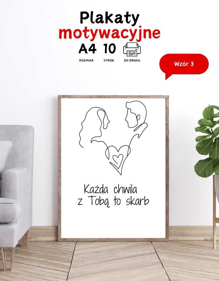 Plakaty na Walentynki, Rocznice Ślubu, Urodziny Line ART A4 do druku