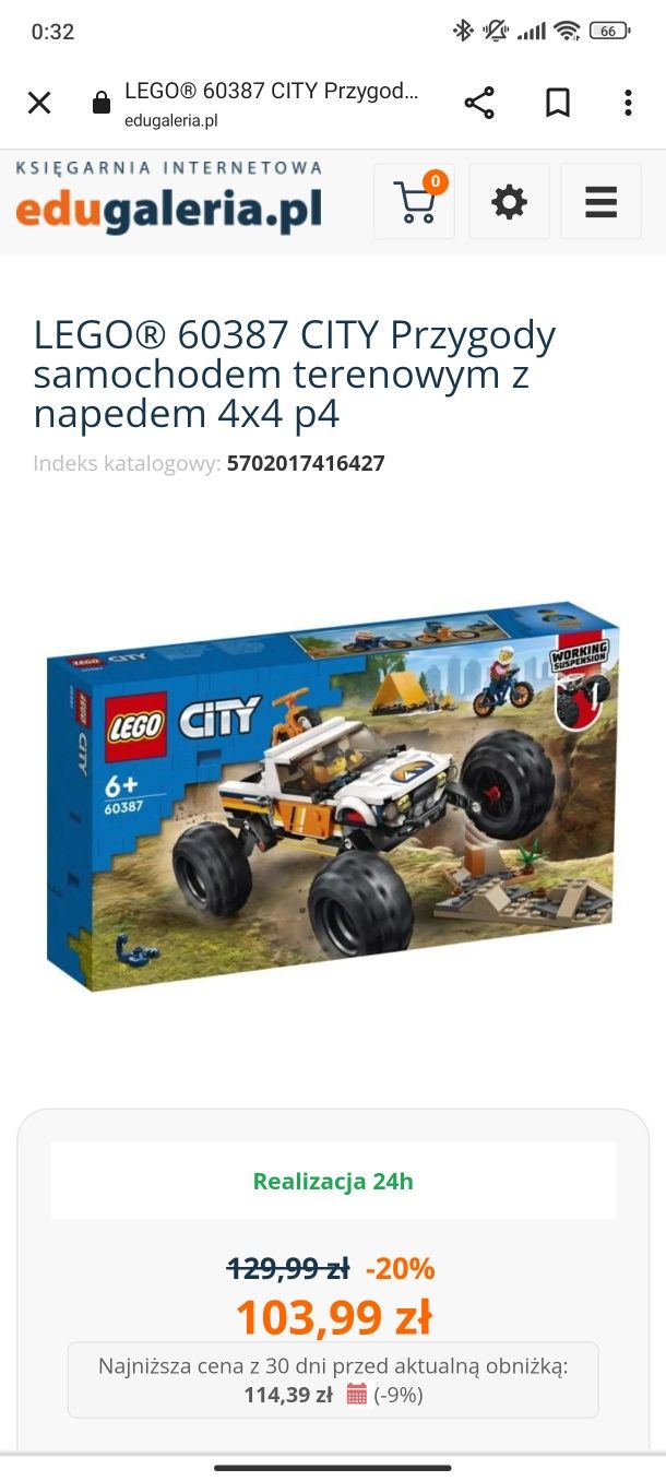 Zestaw LEGO City 4x4 Przygoda terenowa 252 części (60387)