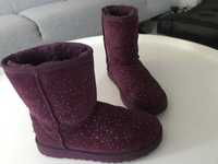 Buty zimowe śniegowce UGG skóra śliwkowe krótkie 36