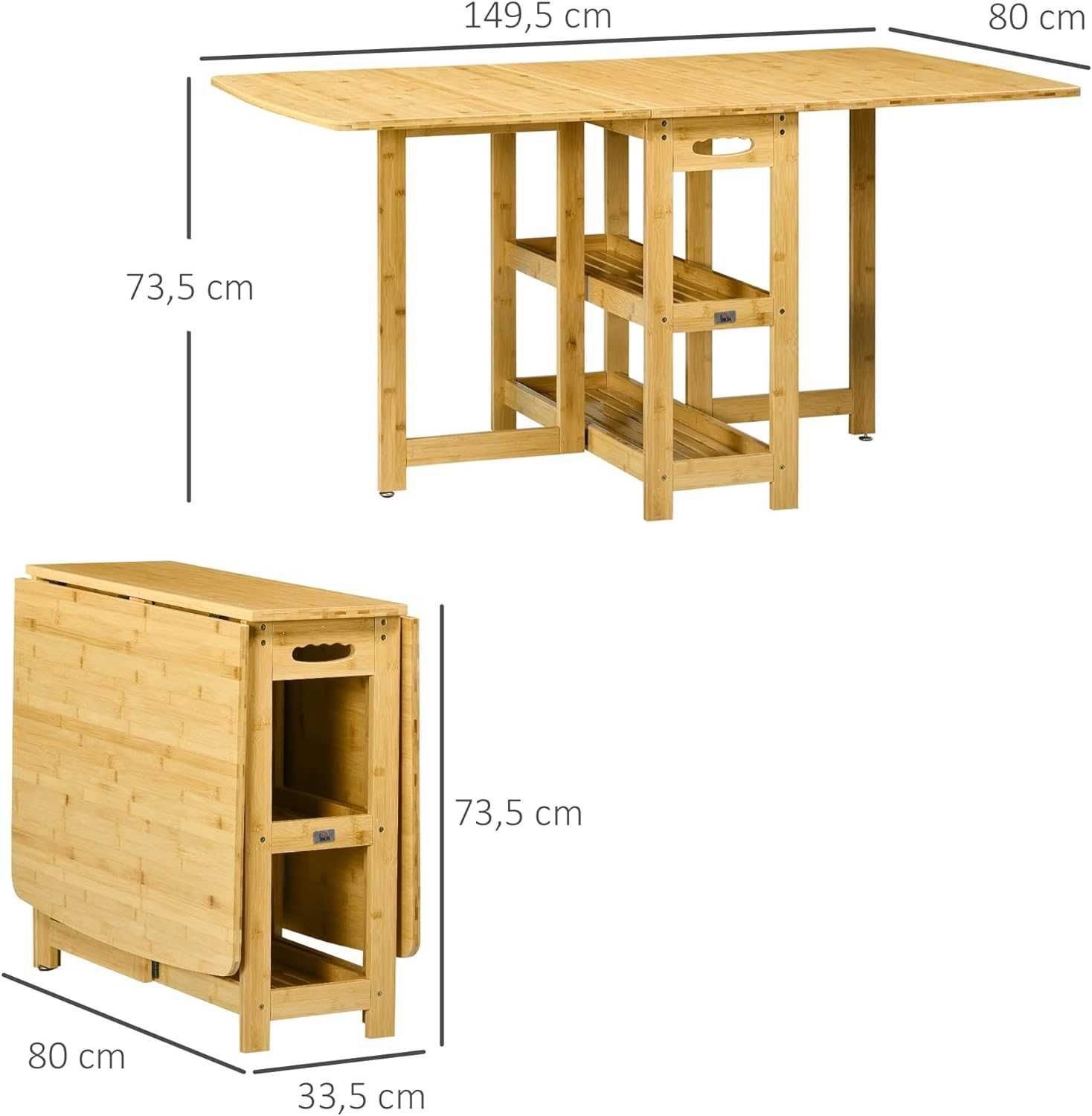 Nowy Składany Stół do Jadalni / Kuchenny 150cm z półkami