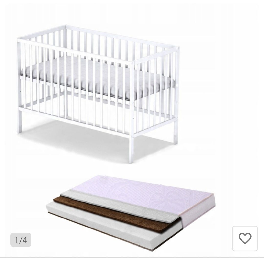 Łóżeczko dziecięce białe + materac K+P+K 12,5 cm